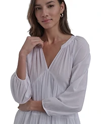 Dkny Jeans Women's Cotton Split-Neck Tiered Dress - WHT