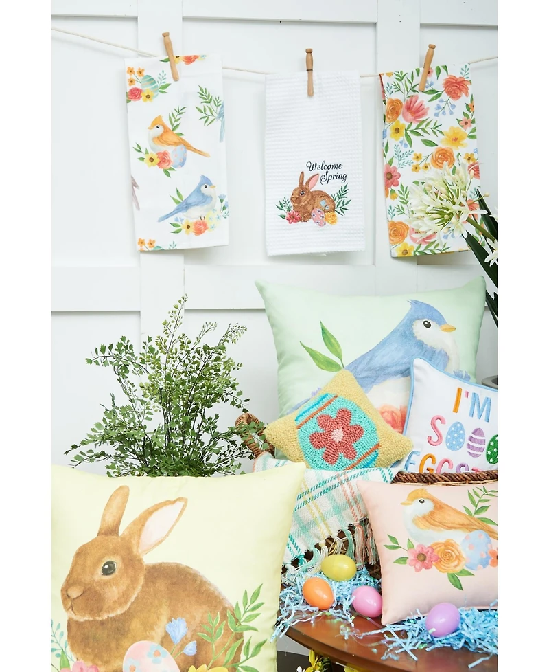 18" x 18" Yellow Floral Bunny Woven Spring Easter Themed Accent Throw Pillow