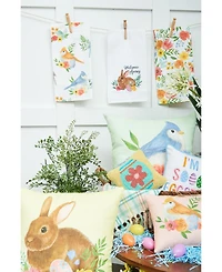 18" x 18" Yellow Floral Bunny Woven Spring Easter Themed Accent Throw Pillow