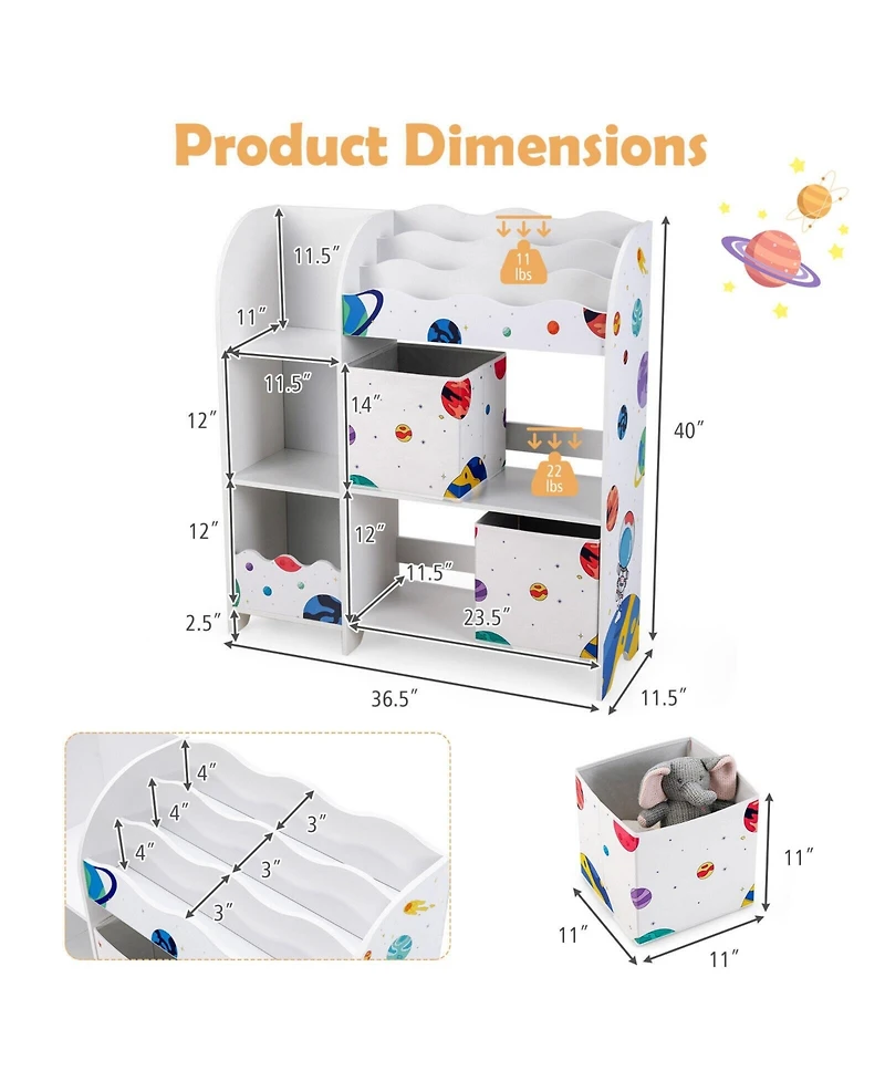 Kids Toy and Book Organizer Children Wooden Storage Cabinet with Storage Bins