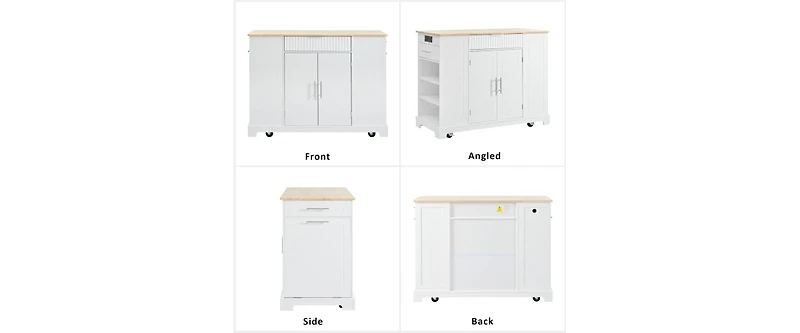 White Mdf Wood Kitchen Cart with Single Door Cabinet and Four Casters