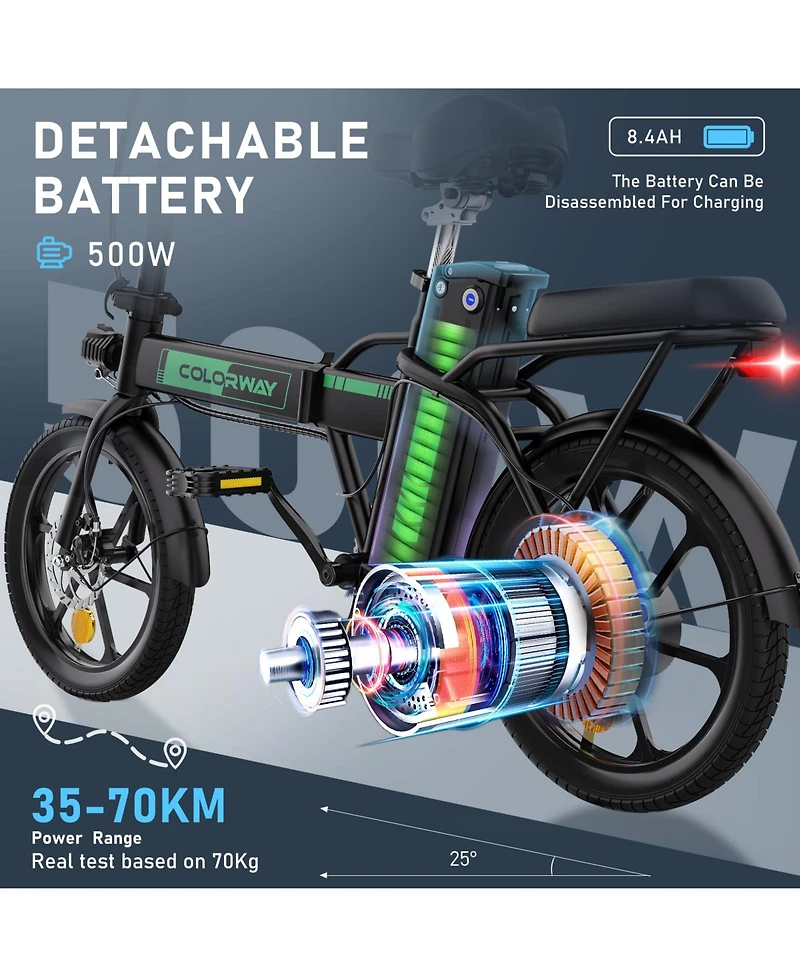Colorway Electric Bike,500W/10.4Ah/36V Removable Battery E Bike, Electric Foldable Pedal Assist E-Bicycle,19.9MPH Bicycle for Teenager and Adults BK5M