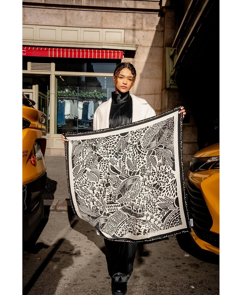 Jessie Zhao New York Double Sided Wool Silk Scarf Of Black Garden