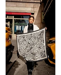 Jessie Zhao New York Double Sided Wool Silk Scarf Of Black Garden