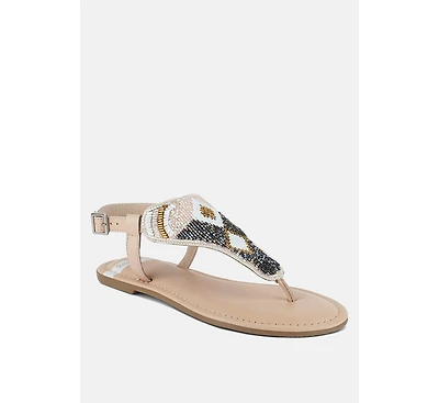 Chitra Pin Buckle Beaded Flat Sandals