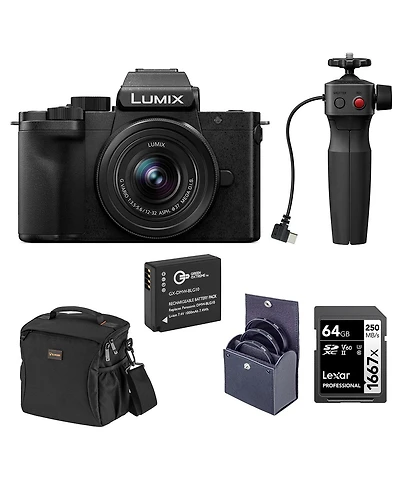 Panasonic Lumix Dc-G100D Mirrorless Camera with G Vario 12-32mm f/3.5-5.6 Asph Ois Lens and Tripod Grip, Bundle with Dmw-BLG10 Battery, 64GB Sdxc Memo