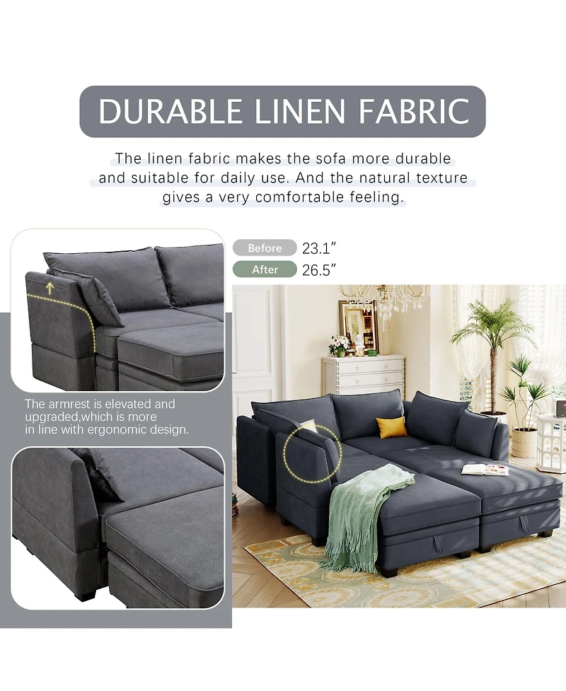 Modern Large U-Shape Modular Sectional Sofa, Convertible Sofa Bed with Reversible Chaise for Living Room, Storage Seat