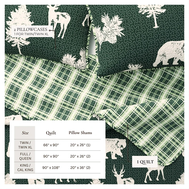 Linery & Co. Deer & Trees Microfiber Quilt Set with Shams
