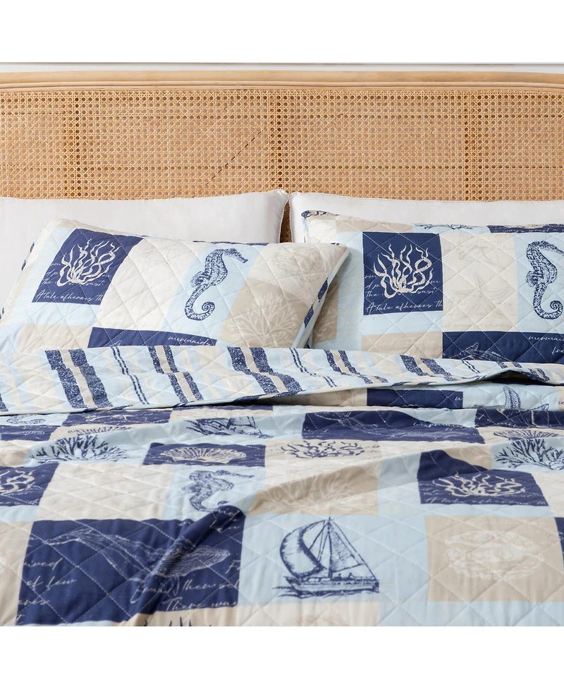 Linery & Co. Seashell Patchwork Microfiber Quilt Set With Shams
