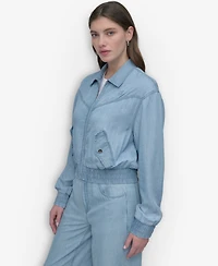Dkny Women's Chambray Zip-Front Bomber Jacket