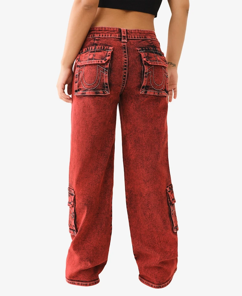 True Religion Women's Bobbi Baggy Cargo Flap Jeans