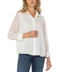 Liverpool Los Angeles Women's Long Sleeve Woven Shirt with Pleated Back Top