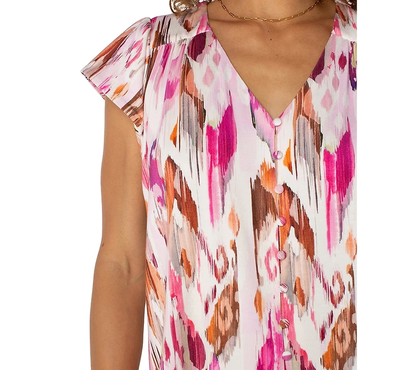 Liverpool Los Angeles Women's Flutter Sleeve Button Front Knit Top