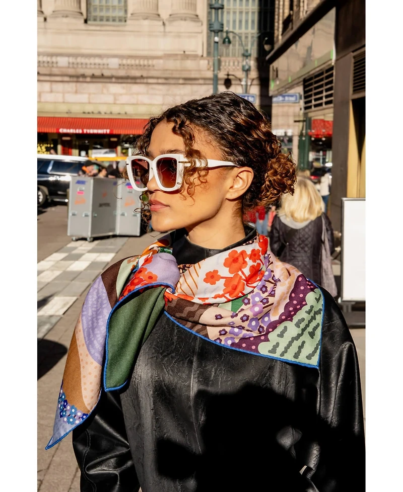 Jessie Zhao New York Double Sided Wool Silk Scarf Of Floral Mountain