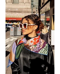 Jessie Zhao New York Double Sided Wool Silk Scarf Of Floral Mountain