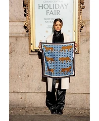 Jessie Zhao New York Double Sided Wool Silk Scarf Of Blue Leopards Garden