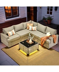 Xizzi Outdoor Patio Furniture Set,6 Pieces Rattan Sectional Set,Outside Coversation Set with Extra Deep Sofa Couch and Solar C