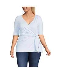 Lands' End Plus Size Elbow Sleeve Lightweight Jersey Side Tie Blouse