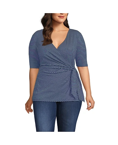 Lands' End Plus Size Elbow Sleeve Lightweight Jersey Side Tie Blouse