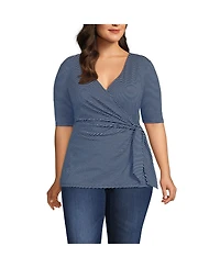 Lands' End Plus Size Elbow Sleeve Lightweight Jersey Side Tie Blouse