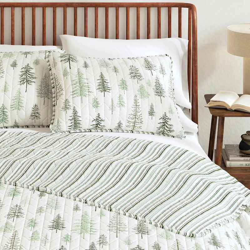 Linery & Co. Rustic Lodge Trees Microfiber Quilt Set With Shams