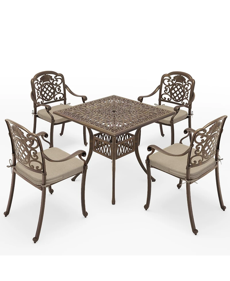 Piece Cast Aluminum Outdoor Patio Dining Set with Brown Cushions