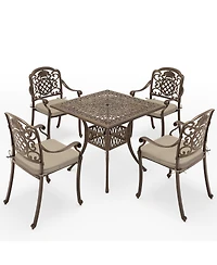 Piece Cast Aluminum Outdoor Patio Dining Set with Brown Cushions