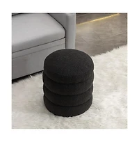 Soft Boucle Round Ottoman, Upholstered Footrest Stool, for Living Room & Bedroom-The Pop Home