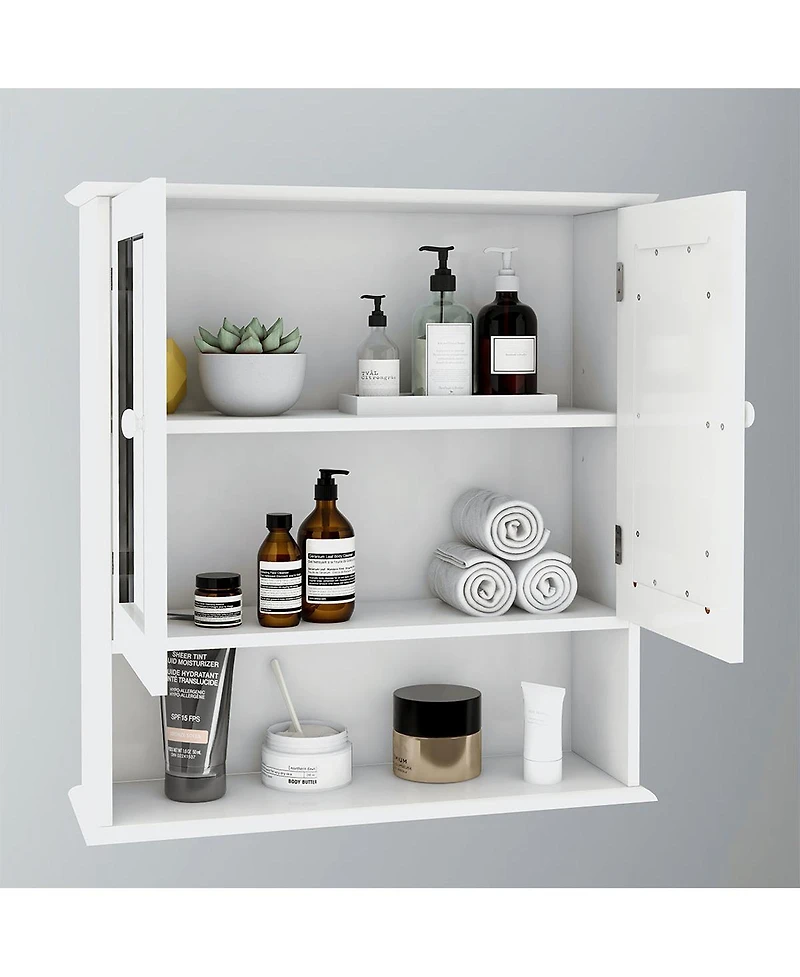 Bathroom Wall Cabinet with Doule Mirror Doors and Shelvs