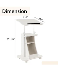 Mobile Podium Stand Height Adjustable Laptop Cart with Tilting Tabletop and Storage Compartments