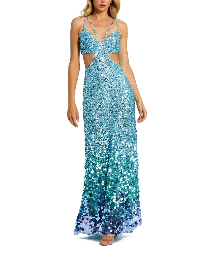 Mac Duggal Women's Thin Strap Cut Out Gown With Ombre Sequins