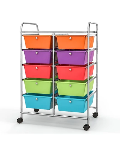 10-Drawer Rolling Storage Cart-Deep