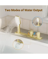 Casainc 2 Handles Deck Mounted Bathroom Tub Faucet Trim with Handshower