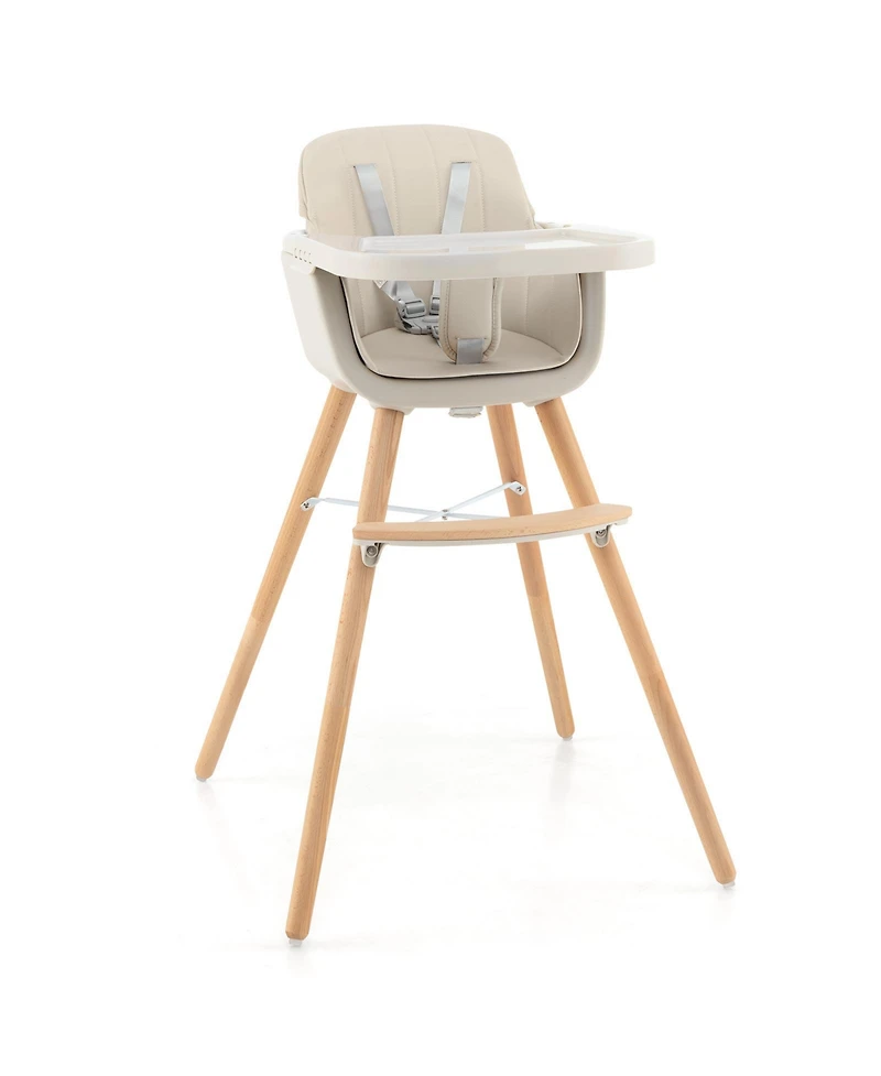 Gouun 3-in-1 Convertible Wooden High Chair with Cushion