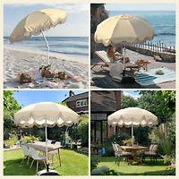 LAGarden 6Ft Fringe Patio Umbrella with Push Button Tilt Carry Bag UV30+ Outdoor Beach Yard Pool Party Deck Purple Stripe