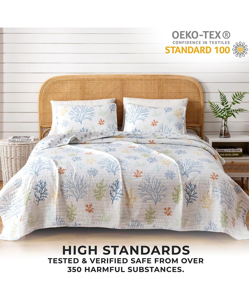 Linery & Co. Pastel Coral Pattern Microfiber Quilt Set With Shams