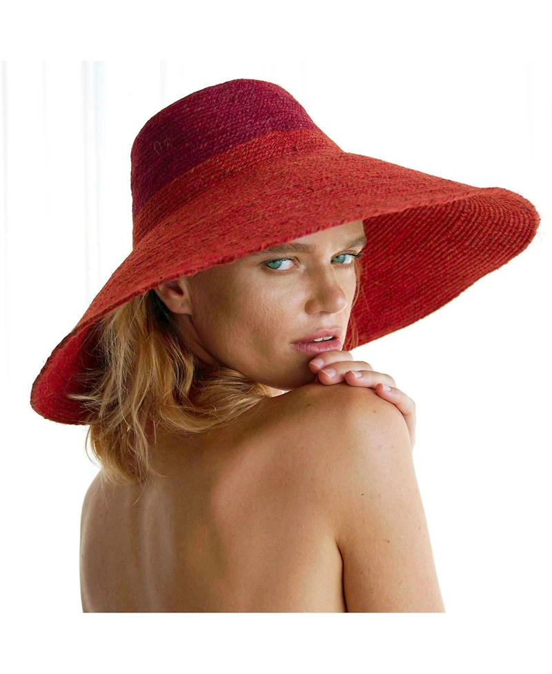 Brunna.co Riri Duo Jute Handwoven Straw Hat In Red & Maroon