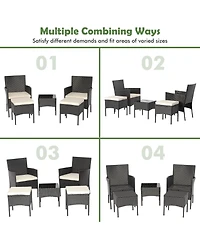 Gymax 5 Piece Patio Rattan Conversation Set Outdoor Wicker Sofa Set with 2 Ottomans