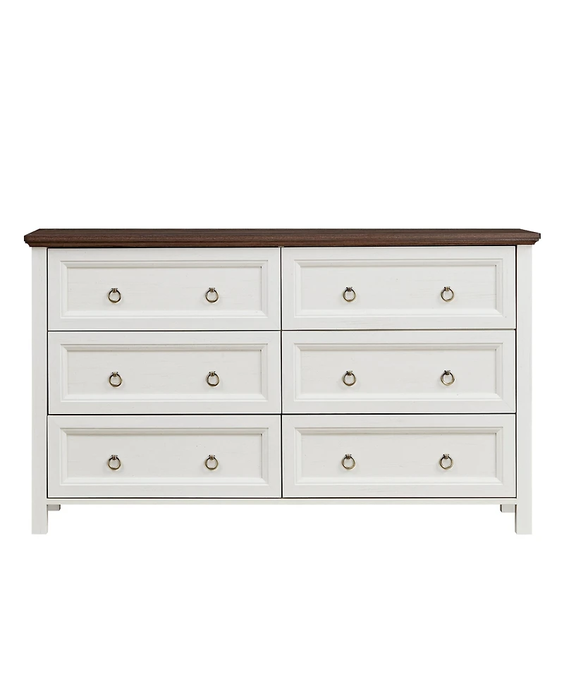Farmhouse 6 Drawers Dresser for Bedroom, Wood Rustic Wide Chest of Drawers, Storage Dressers Organizer for Bedroom, Living Room, Hallway