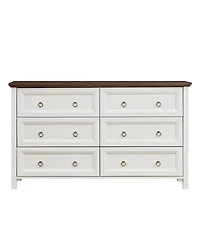 Farmhouse 6 Drawers Dresser for Bedroom, Wood Rustic Wide Chest of Drawers, Storage Dressers Organizer for Bedroom, Living Room, Hallway