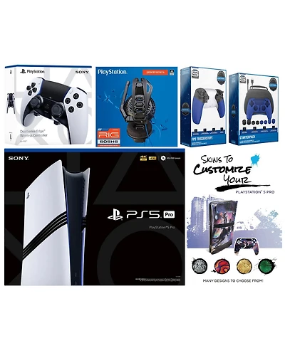 Sony Playstation 5 Pro Bundle with Extra Edge Controller, Plantronics Headset, Pro Gamer Kit, Trigger Kit and MightySkins Decal Voucher Plus 1 Year Cp