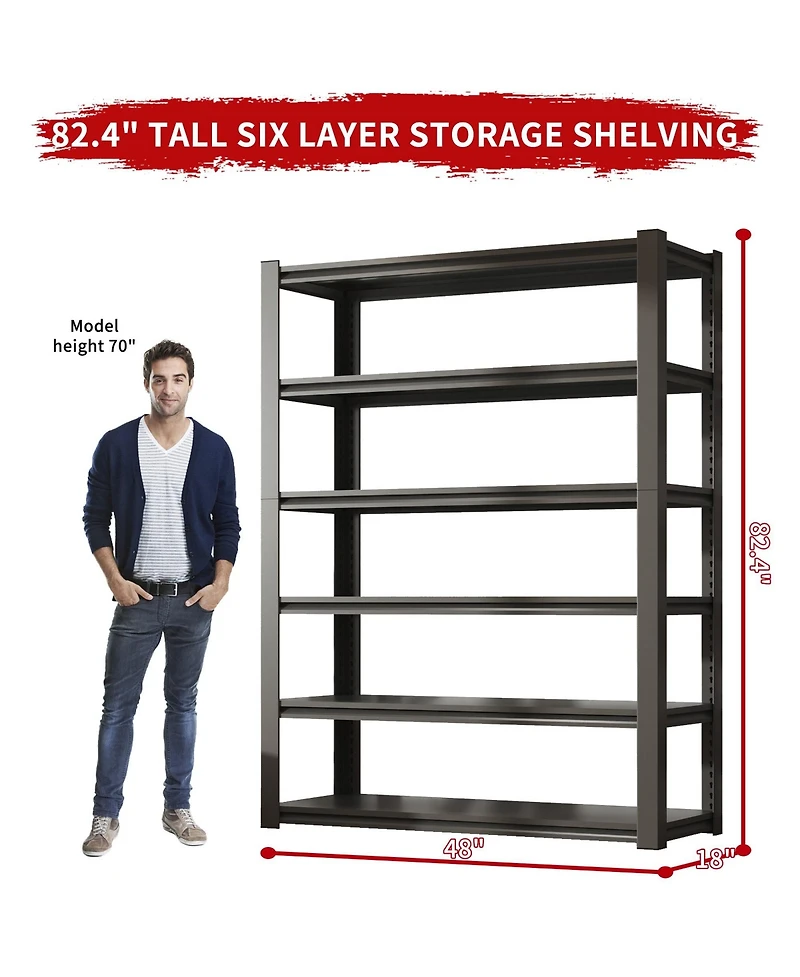 82"H 6 Tier Metal Shelves for Storage Garage Shelving 2400LBS Heavy Duty Storage Shelves Adjustable Garage Shelf Industrial Shelving Unit Storage Util