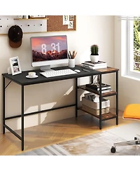 55 Inch Modern Industrial Style Study Writing Desk with 2 Storage Shelves