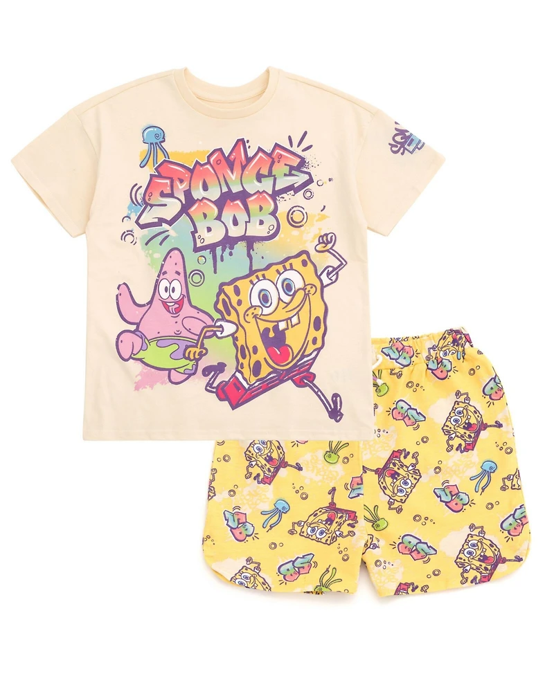 SpongeBob SquarePants Toddler Girls T-Shirt and French Terry Shorts Outfit Set