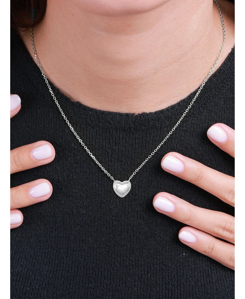Devata Puffy Heart Chain Necklace in Sterling Silver, 16 in adj to 18 in