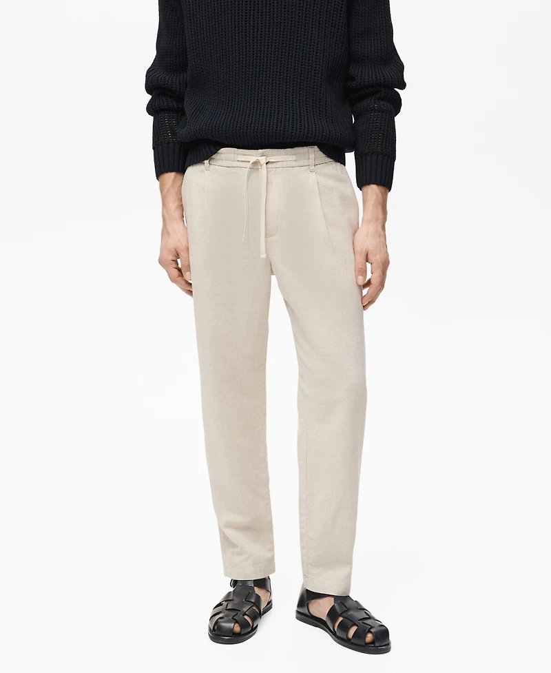Mango Men's Slim-Fit Linen-Blend Drawstring Pants