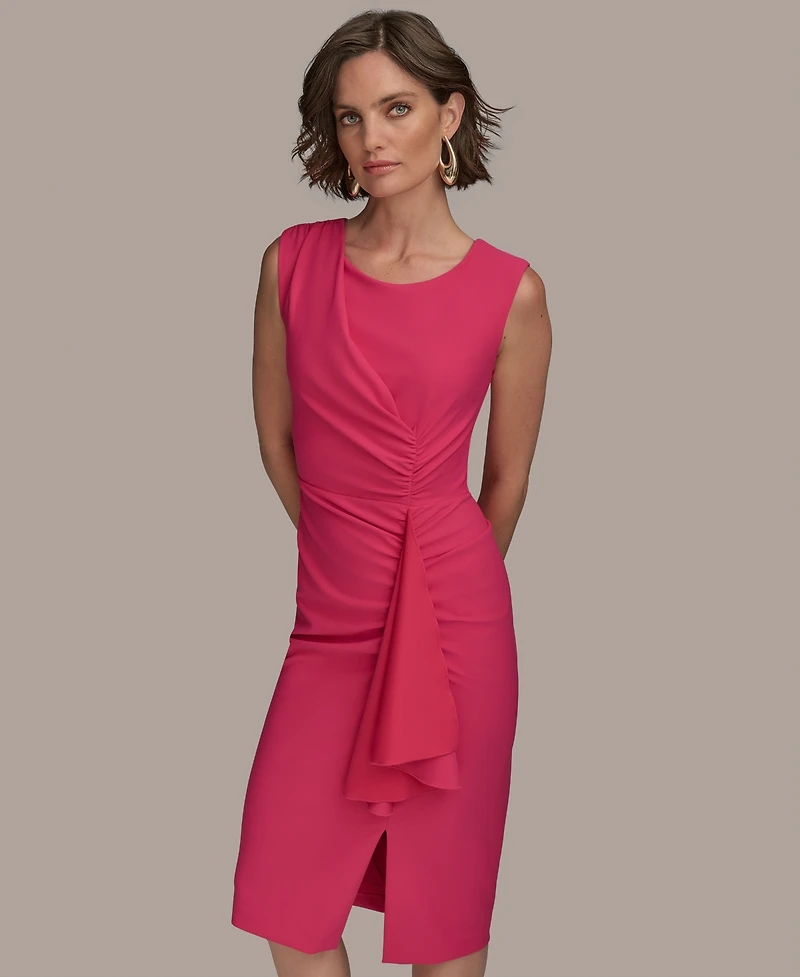 Donna Karan New York Women's Ruched Draped Sleeveless Sheath Dress