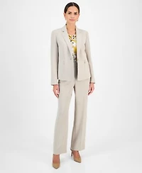 Kasper Womens Notched Collar Blazer Cowlneck Top Crepe Pants Regular Petite