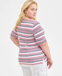 Style & Co Plus Striped Elbow-Sleeve Knit Top