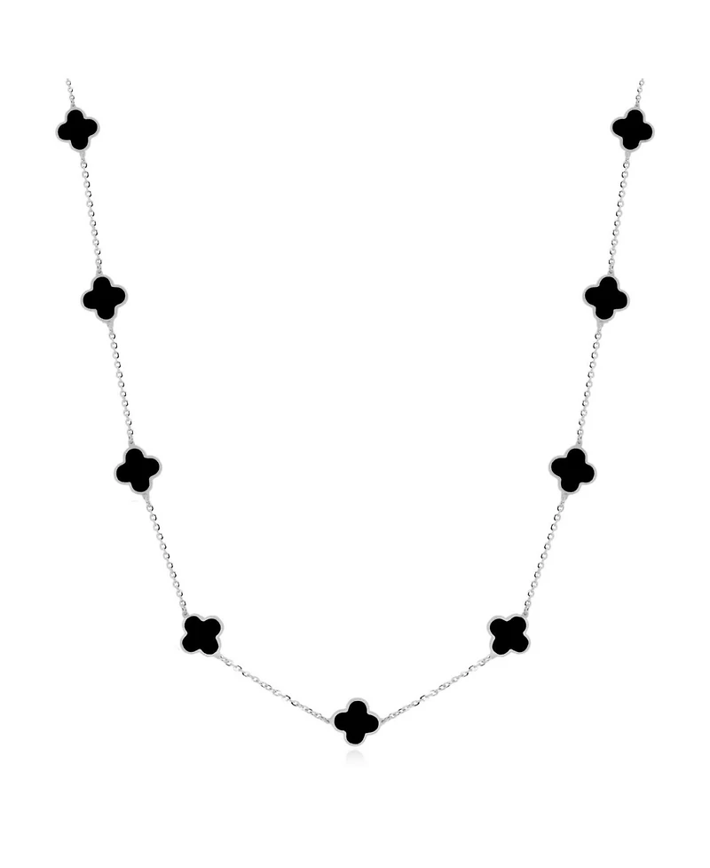The Lovery Mini Onyx Clover Necklace 14K White Gold